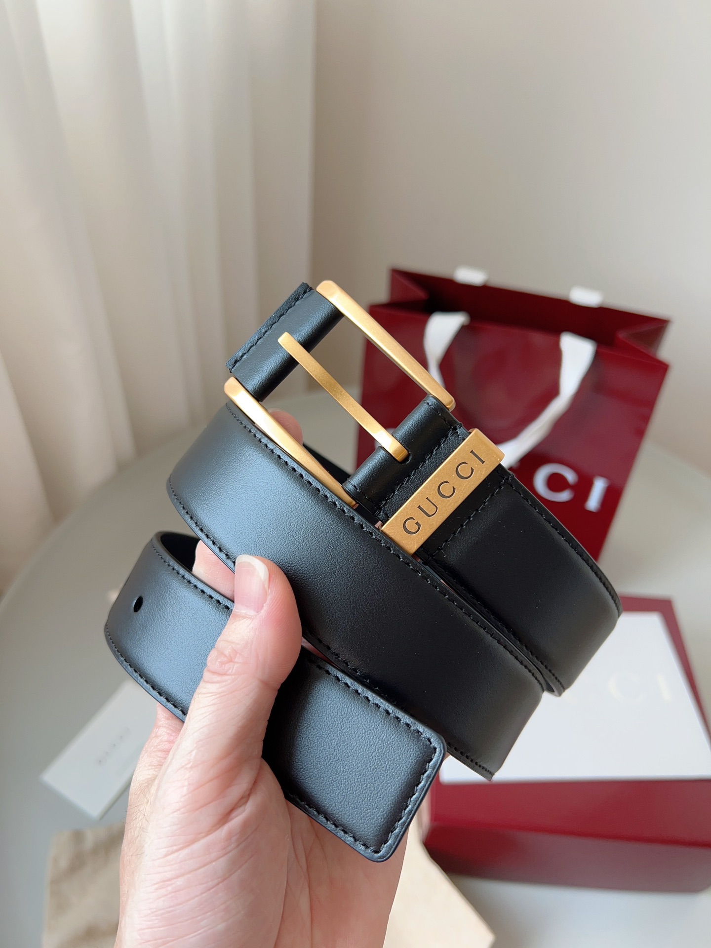 Gucci pin buckle leather belt 3.5cm wide
