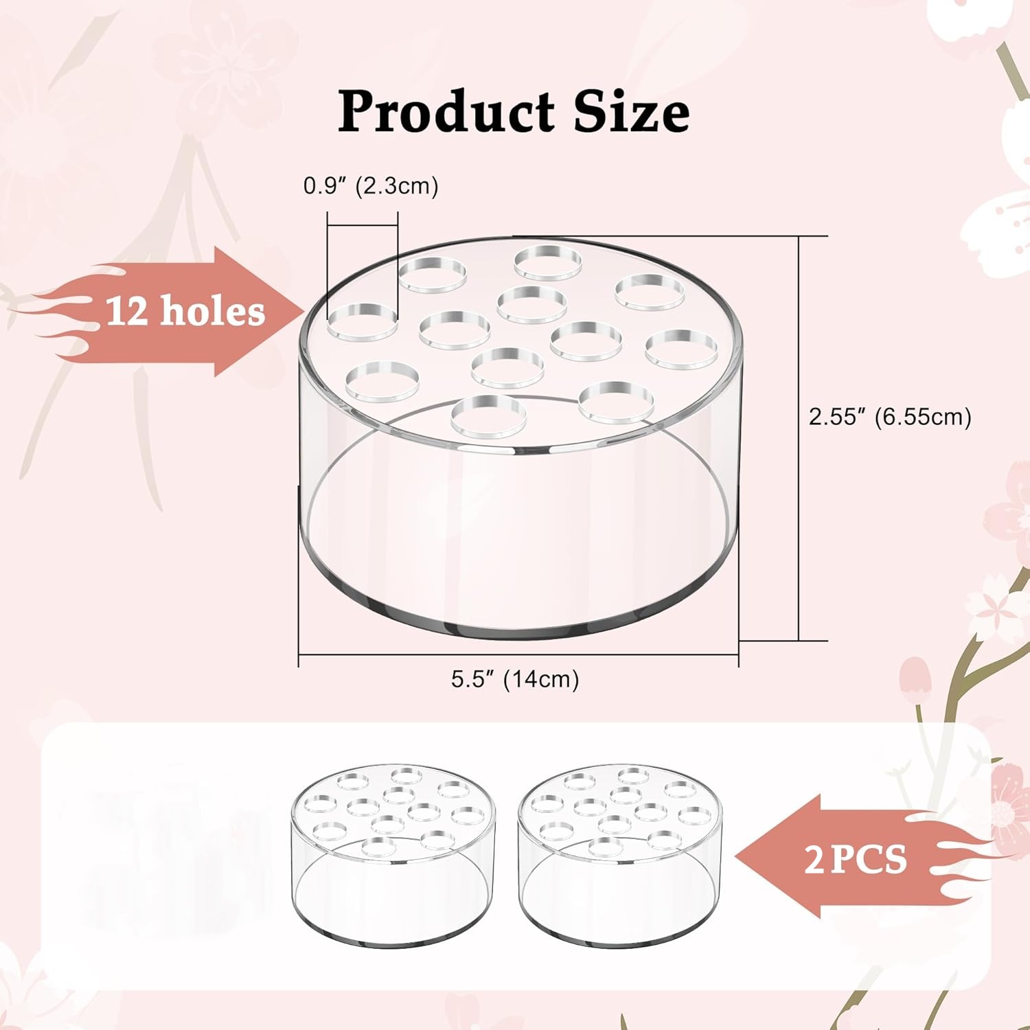👍Last Day Promotion 60% OFF💥2-Pack 5.5 Inch Clear Round Acrylic Flower Vases with 12 Holes