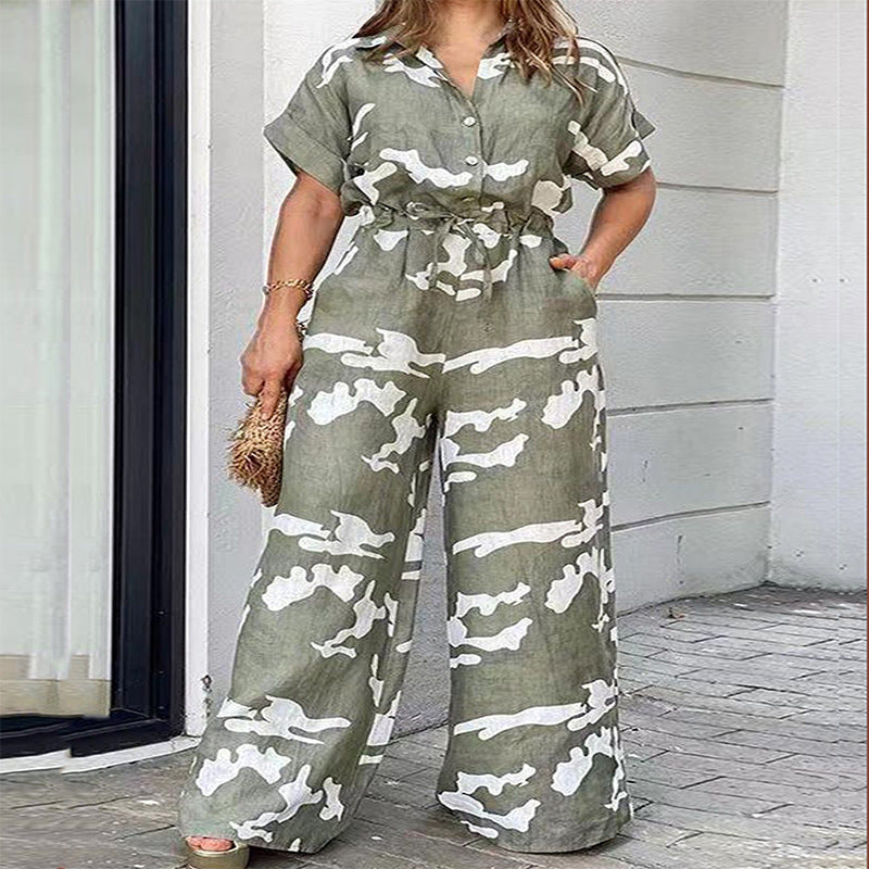Plus Size Women Clothes Autumn Short Sleeved Jumpsuit