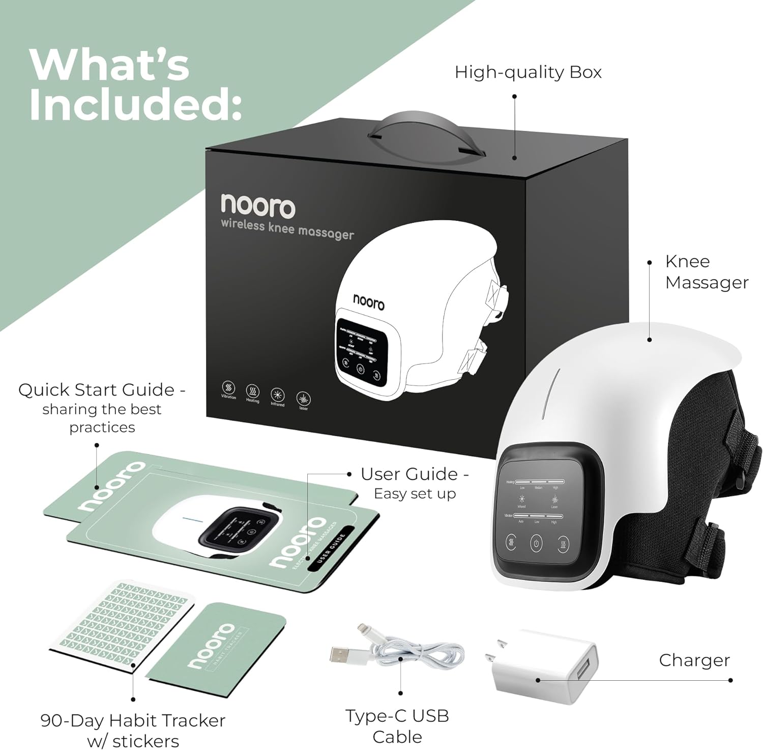 Nooro Portable Knee Massager with Heat Red Light & Massage Therapy