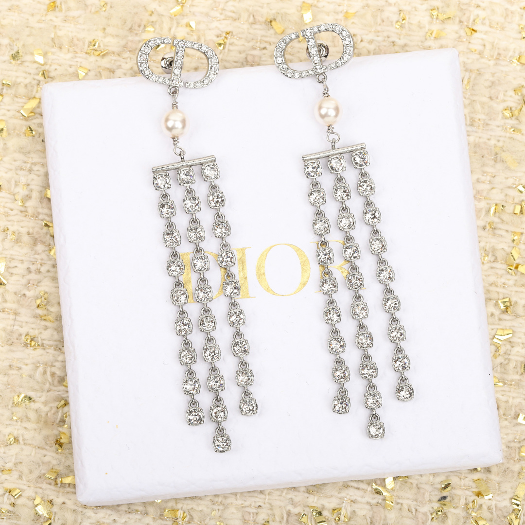 Dior Tassel Letter Diamond Earrings
