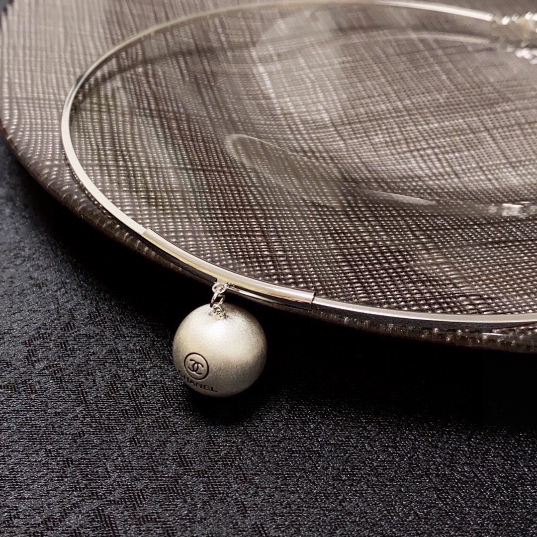 Chanel brushed silver ball pendant necklace