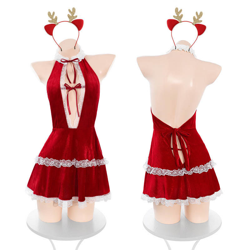 Hollow Out Lace Lingerie Dress Set