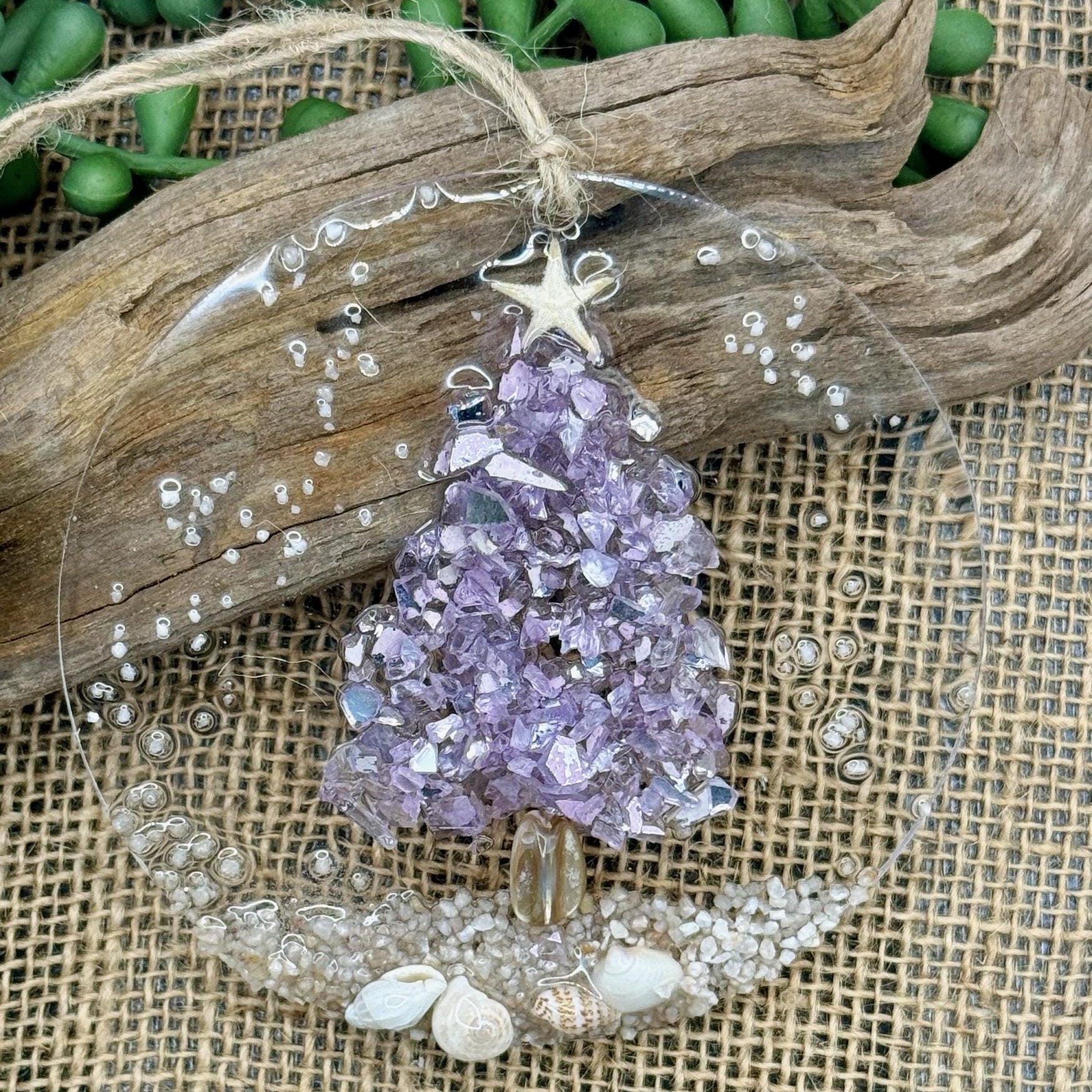 Handcrafted Starfish & Crushed Glass Christmas Tree Suncatcher