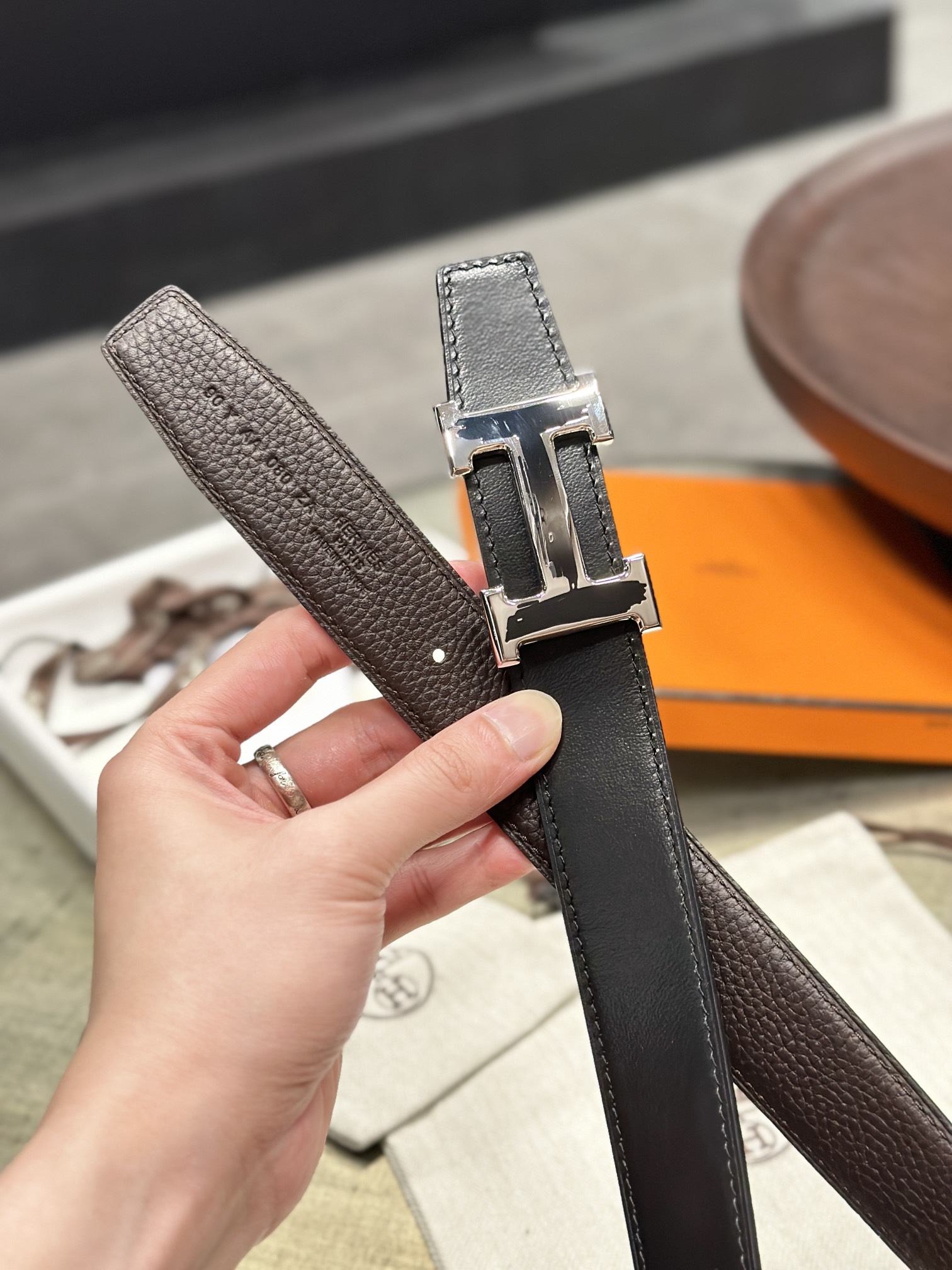 Hermès epsom double-faced calfskin belt 3.2CM wide