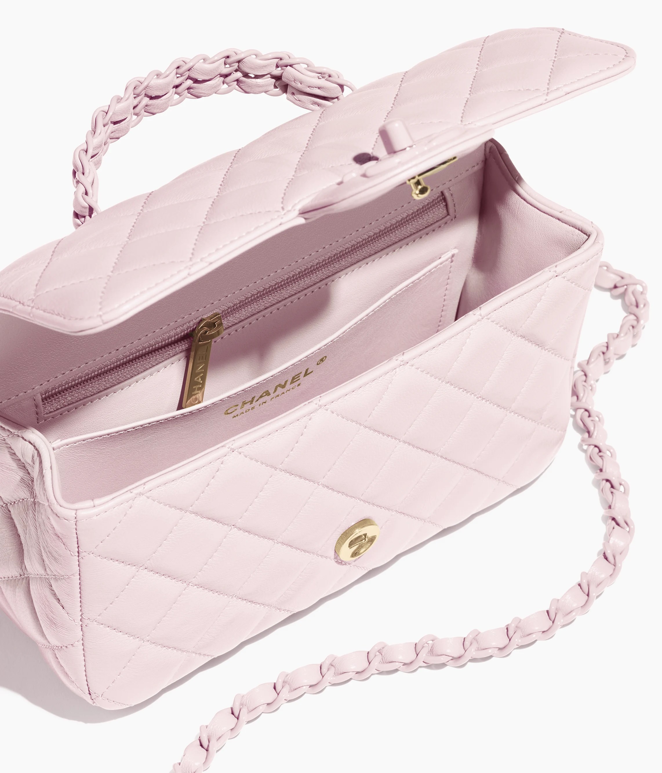 Chanel Mini Flap Bag with Top Handle Lambskin & Lacquered Metal Light Pink AS5355-B19386-NADOE