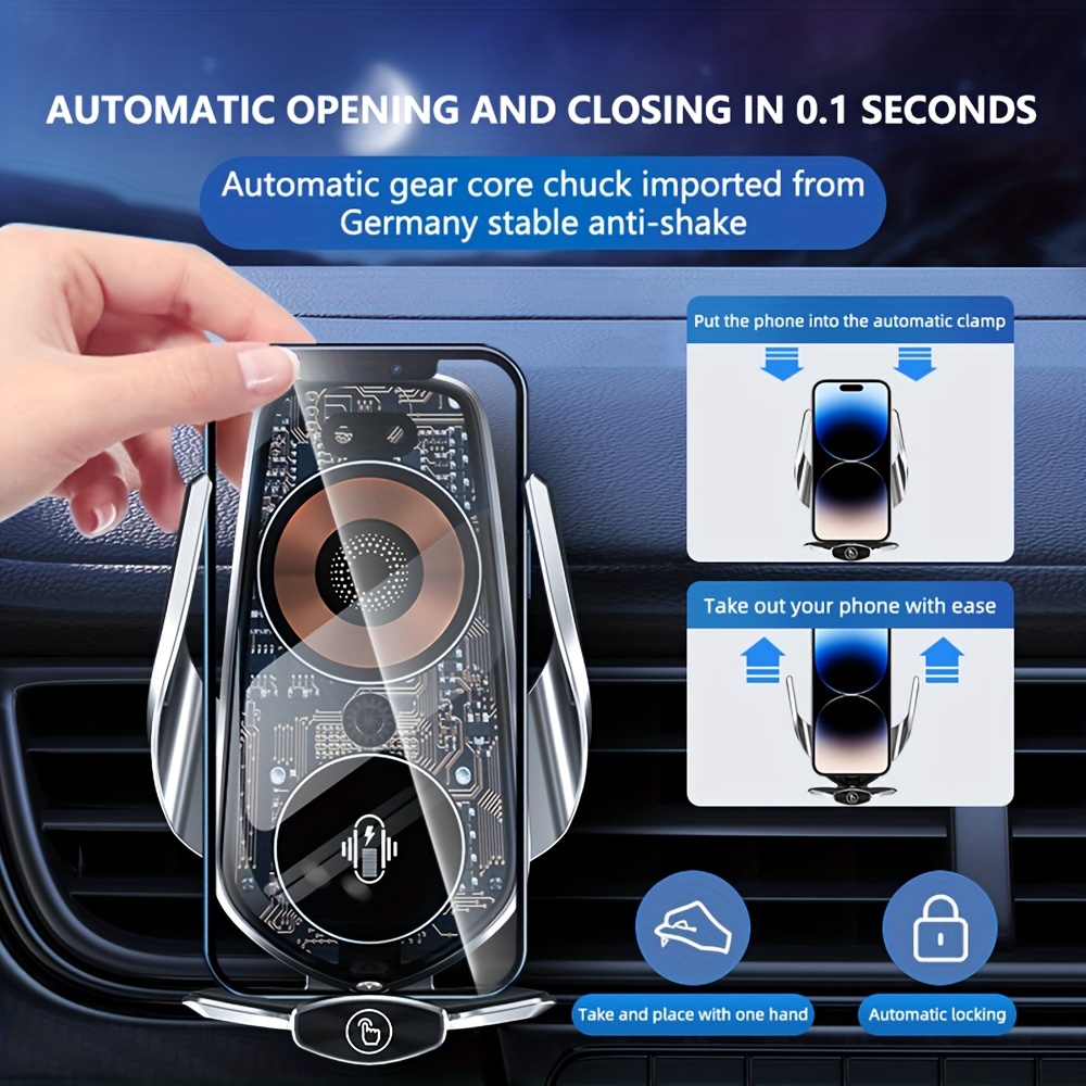 Q7 Infrared Sensor Car Wireless Charger Magnetic Suction Vehicle-mounted Charger Mobile Phone Automatic Clamping Fast Charging Phone Holder 360 Degree Bracket 15W AirVent Wireless Fast Charger Travel Comfortable For Iphone Samsung 4.7-7in Smartphones
