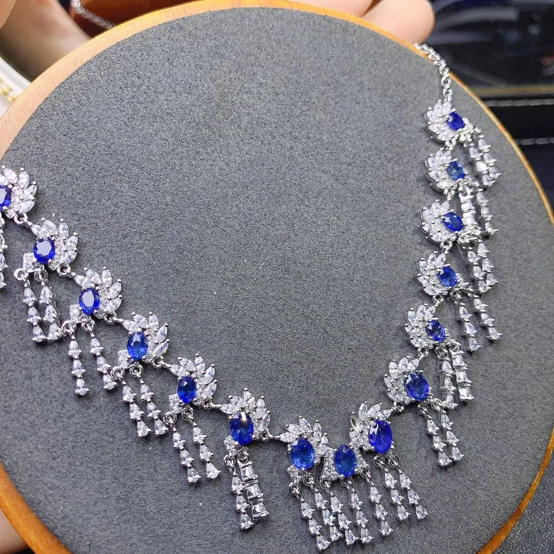 Sterling Silver 925 Natural Sri Lankan Sapphire Necklace Jewelry Fire Color Good women's luxury jewelry certified boutique