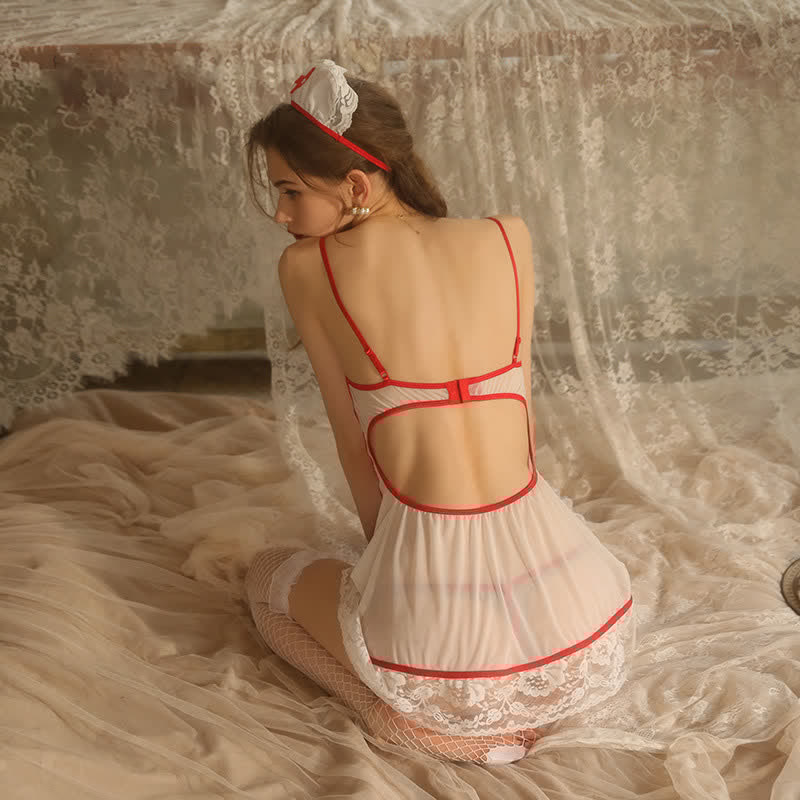 Cosplay Nurse Uniform Lace Slip Lingerie Dress
