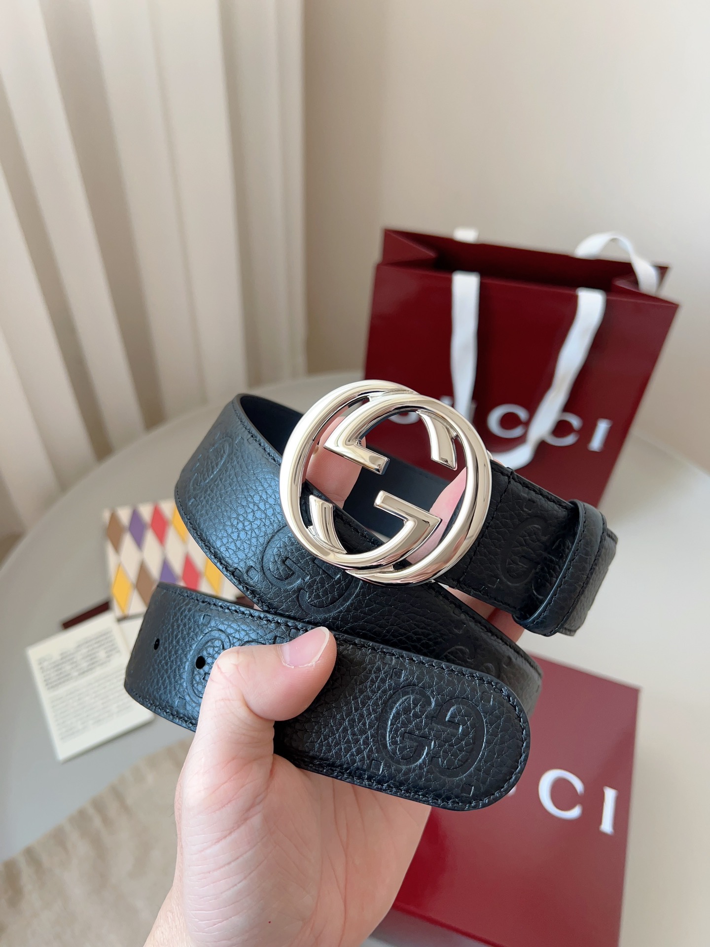 Gucci Interlocking Double G Buckle Printed Leather Belt 4.0CM Width