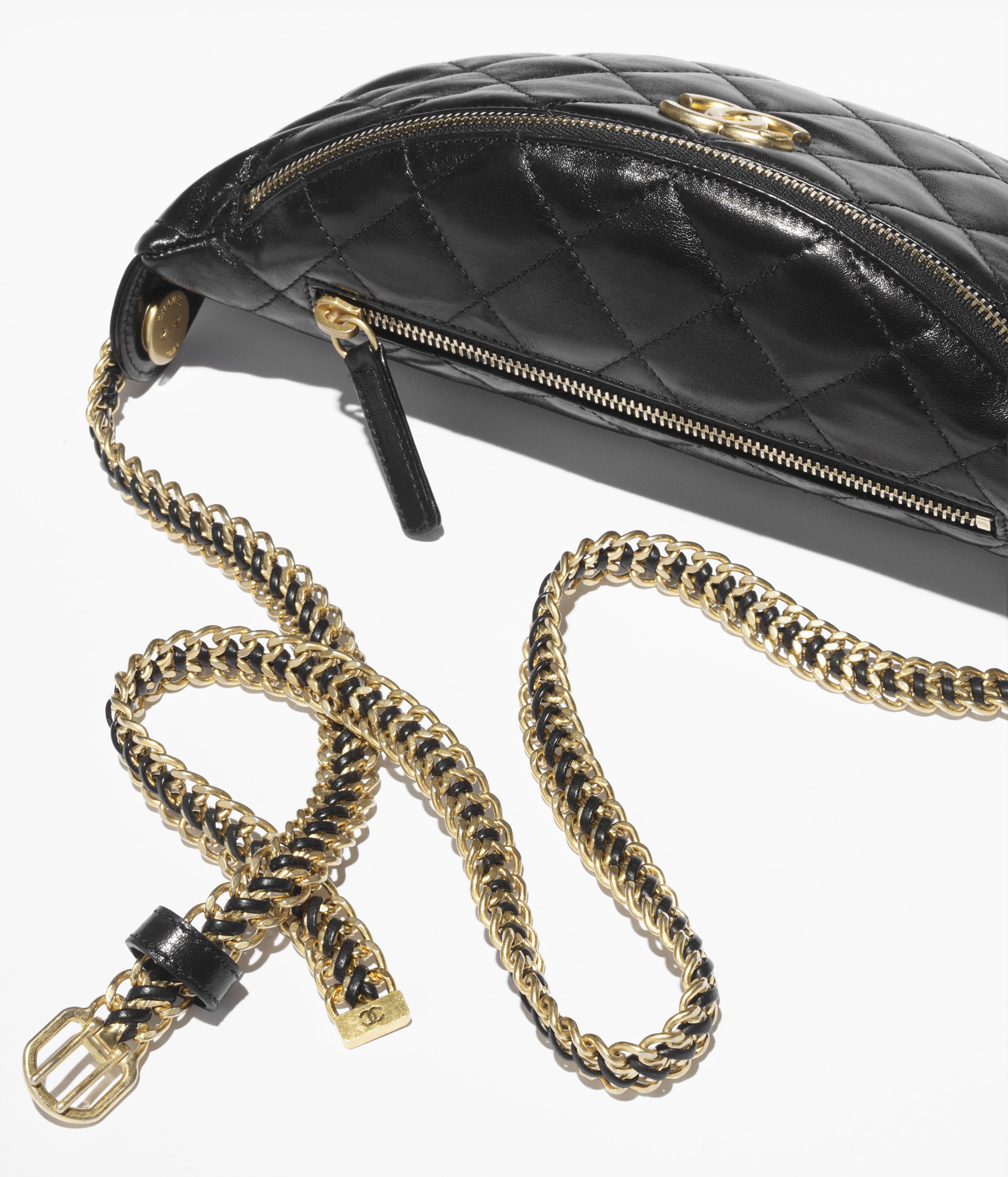 CHANEL Waist Bag Shiny Lambskin & Gold-Tone Metal Black AS5427-B19727-94305