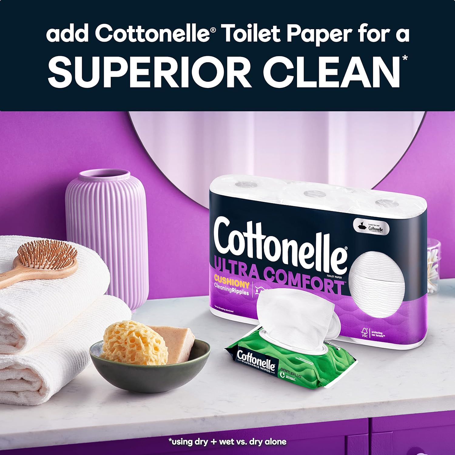 Cottonelle GentlePlus Flushable Wet Wipes with Aloe & Vitamin E, 6 Flip-Top Packs, 42 Wipes Per Pack (252 Total Wipes), Packaging May Vary