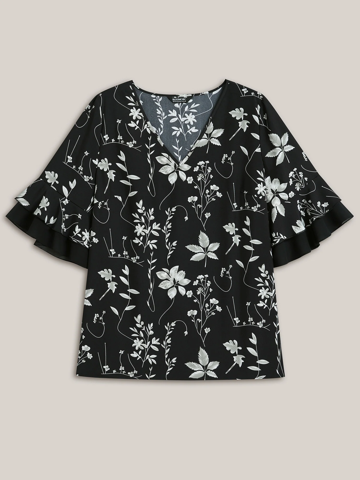 Floral Print Ruffled V-Neck Shirt