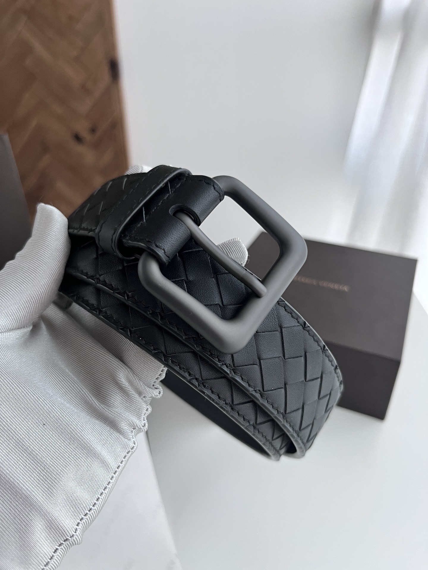 Bottega Veneta intreccio woven cowhide double-sided belt 3.5cm wide