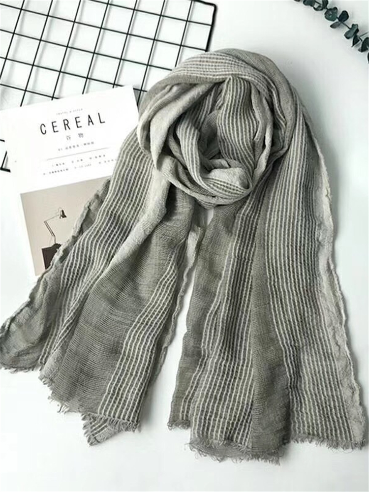 Vintage Wrinkled Striped Colorblock Raw Hem Shawl