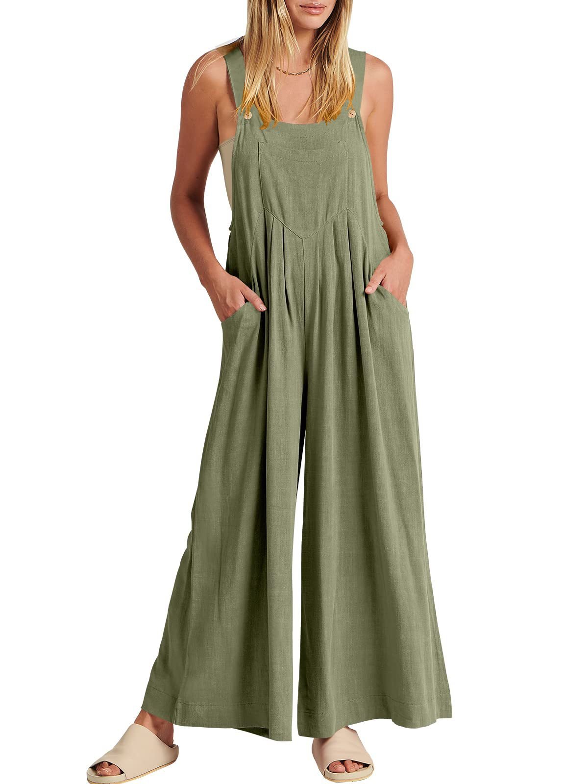 Spring Hot Sale🔥Women's Sleeveless Wide Leg Jumpsuit with Pockets   (Buy 2 Free Shipping)