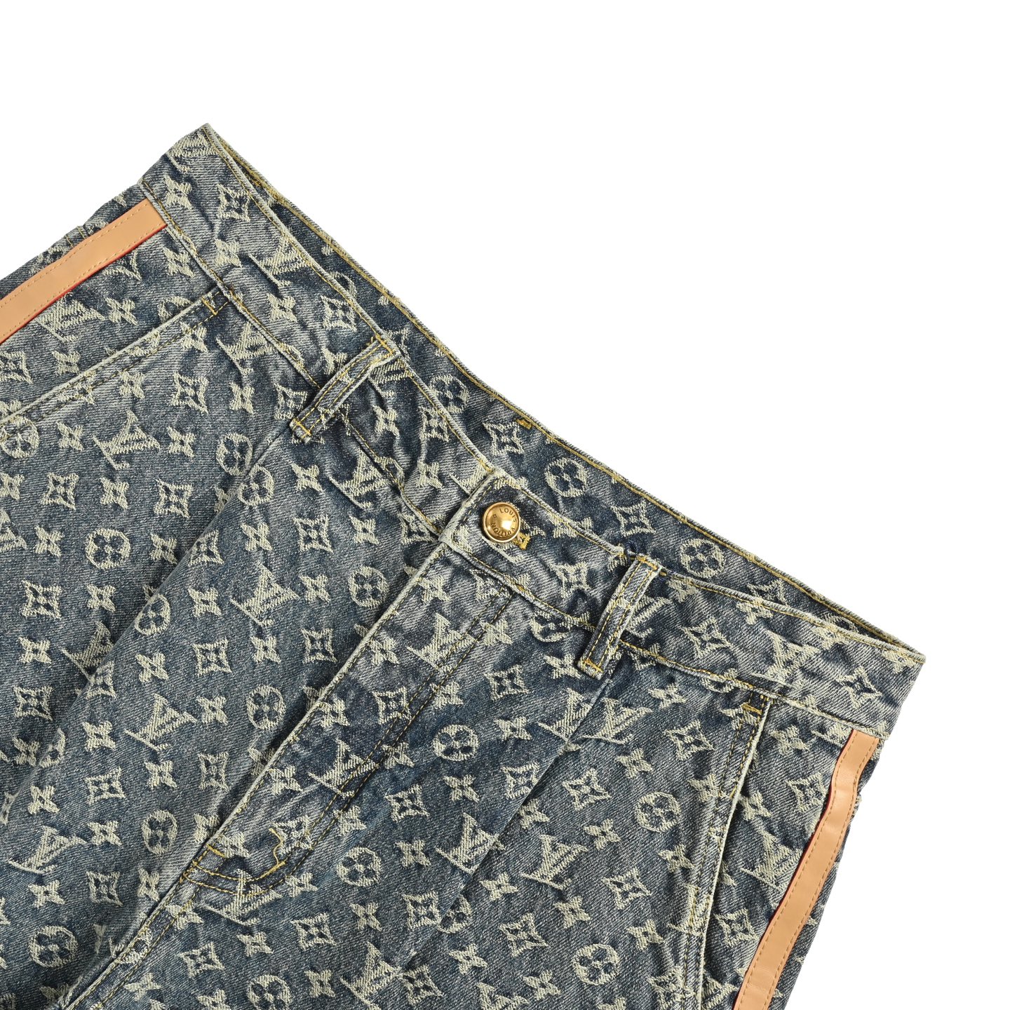 Louis Vuitton 25ss leather trim jacquard all over print jeans