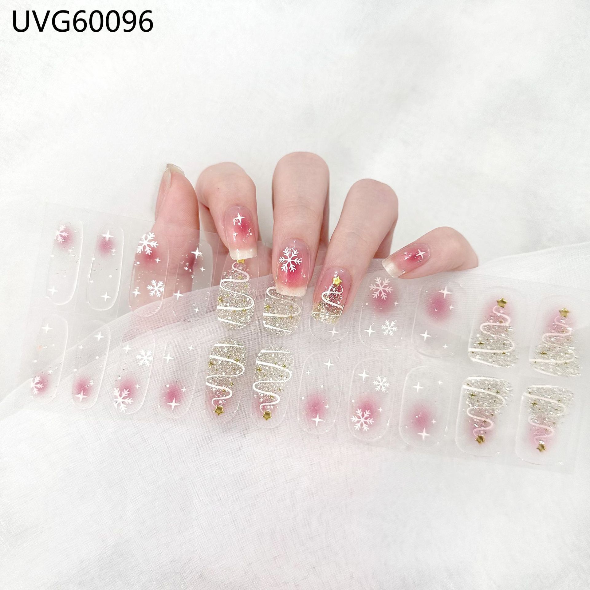 Semi Cured Gel Nail Strips, 22 pcs Nail Wraps, Glaze Gel Nail Stickers