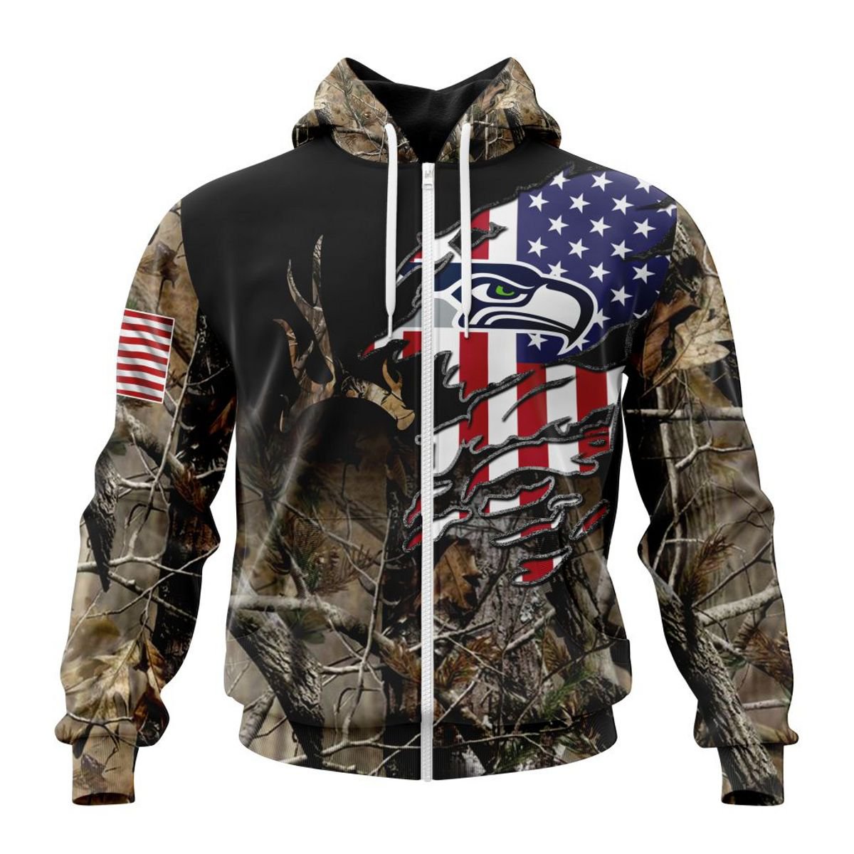 SEATTLE SEAHAWKS 3D HOODIE CAMO REALTREE HUNTING