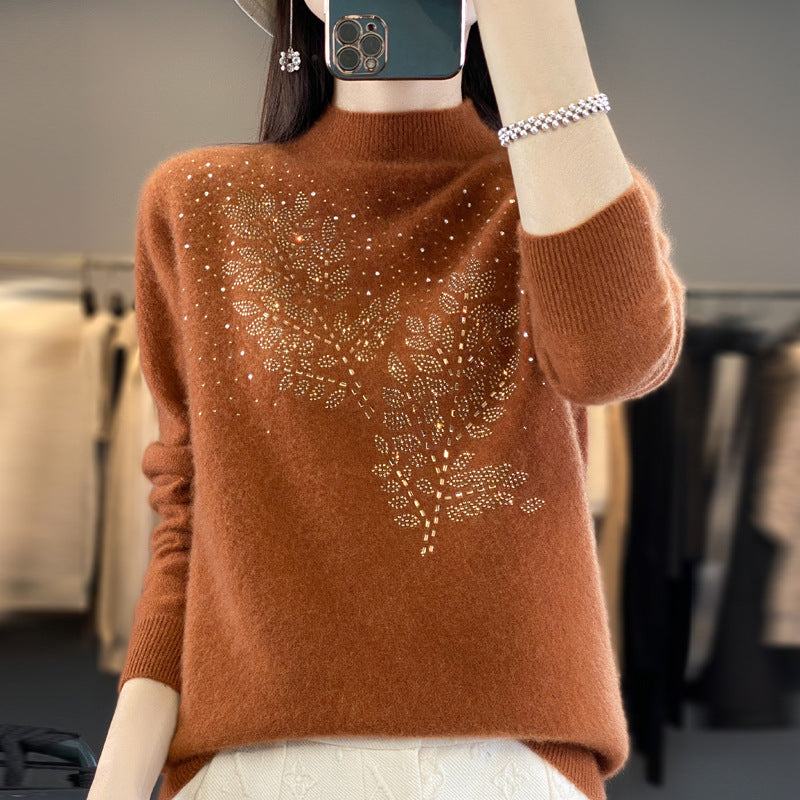 Women's Loose Versatile Semi-High Neck Knitted Sweater
