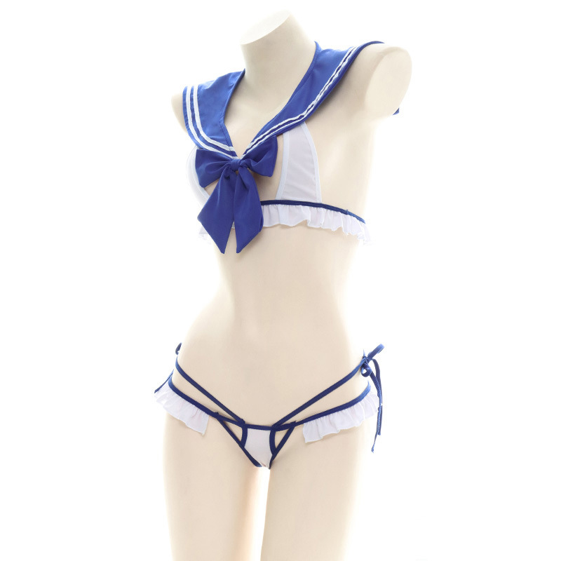 Bow Knot Sailor Collar Lace Up Lingerie Set