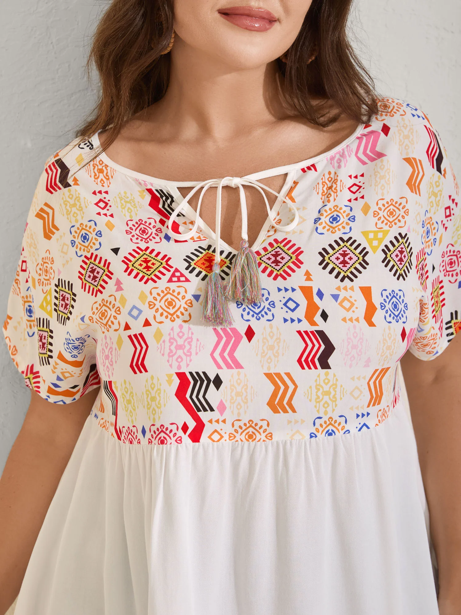 Multicolor Boho Stripes Woven Cut-Out Blouse