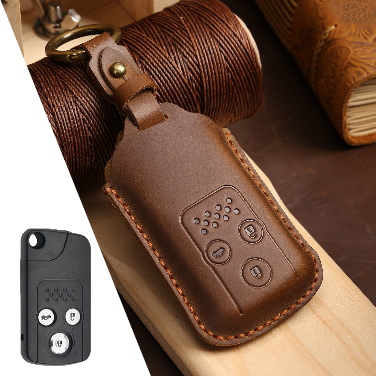 Buttons Genuine Leather Car Key