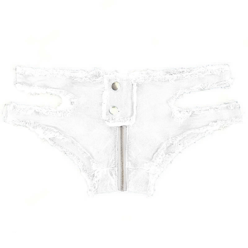 Sexy Zipper Hollow Out Denim Shorts Lingerie