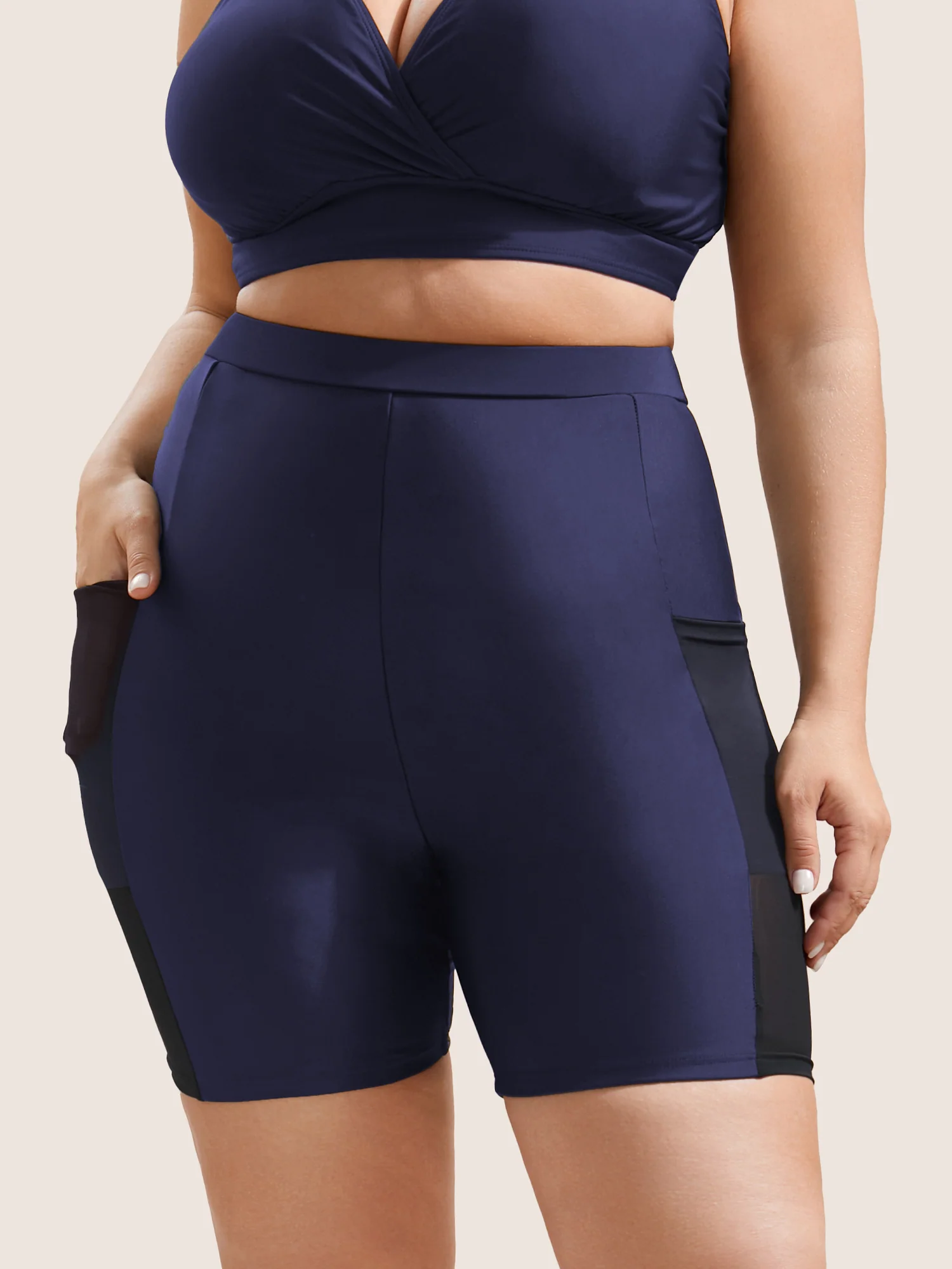 Plain Mesh Patchwork Patched Pocket Swim Bottoms