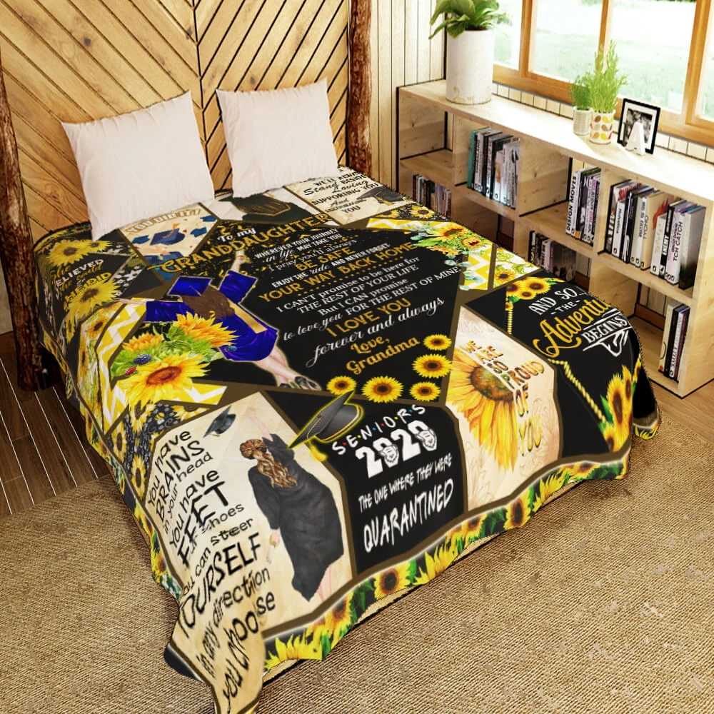 To Granddaughter. Sunflower. Senior Graduation Quilt Blanket