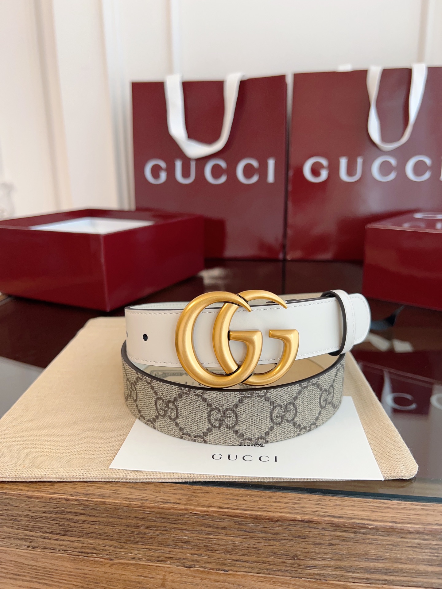 Gucci Double G steel buckle women's cowhide double-sided belt 3.0cm wide