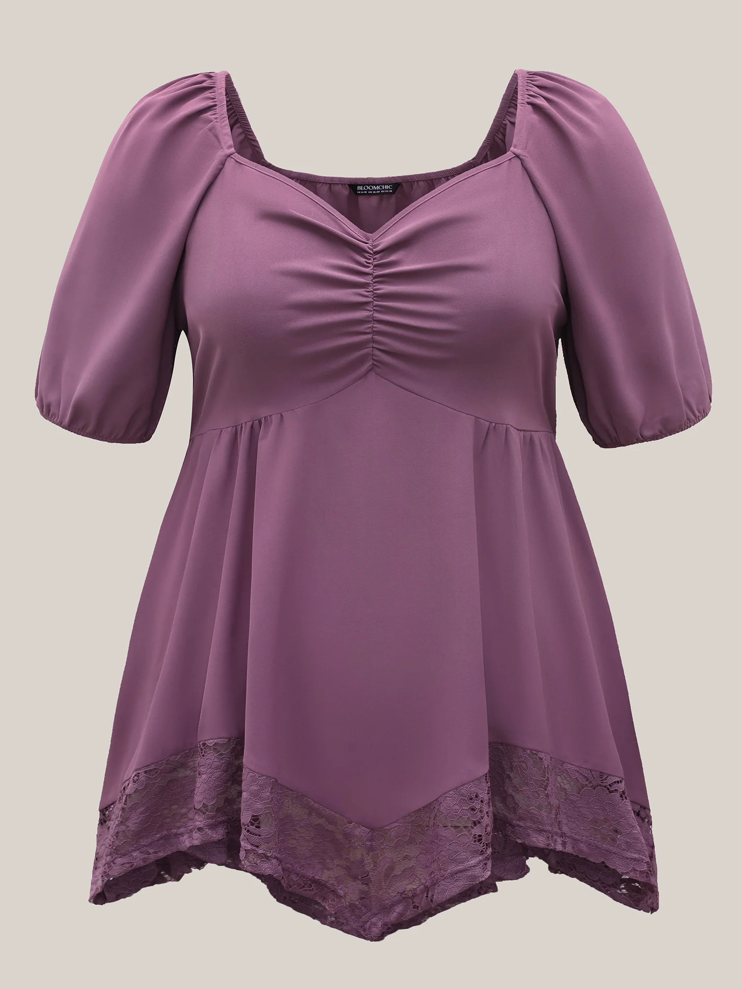 Sweetheart Neck Lace High-Low Hem Shirt