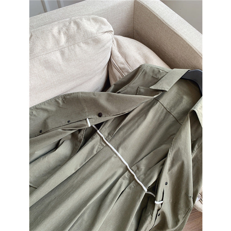 Thin Stretch Linen A-Line Long Trench Coat for Women