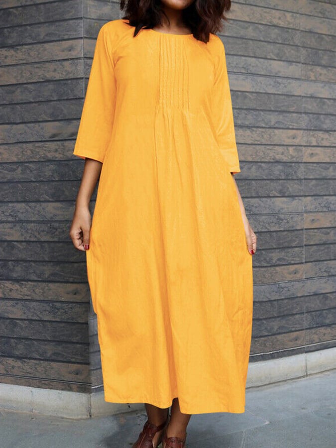 Women's Casual Pleated Cotton And Linen Dress