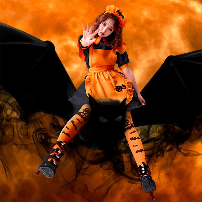 Cosplay Pumpkin Bat Embroidery Doll Collar Maid Dress