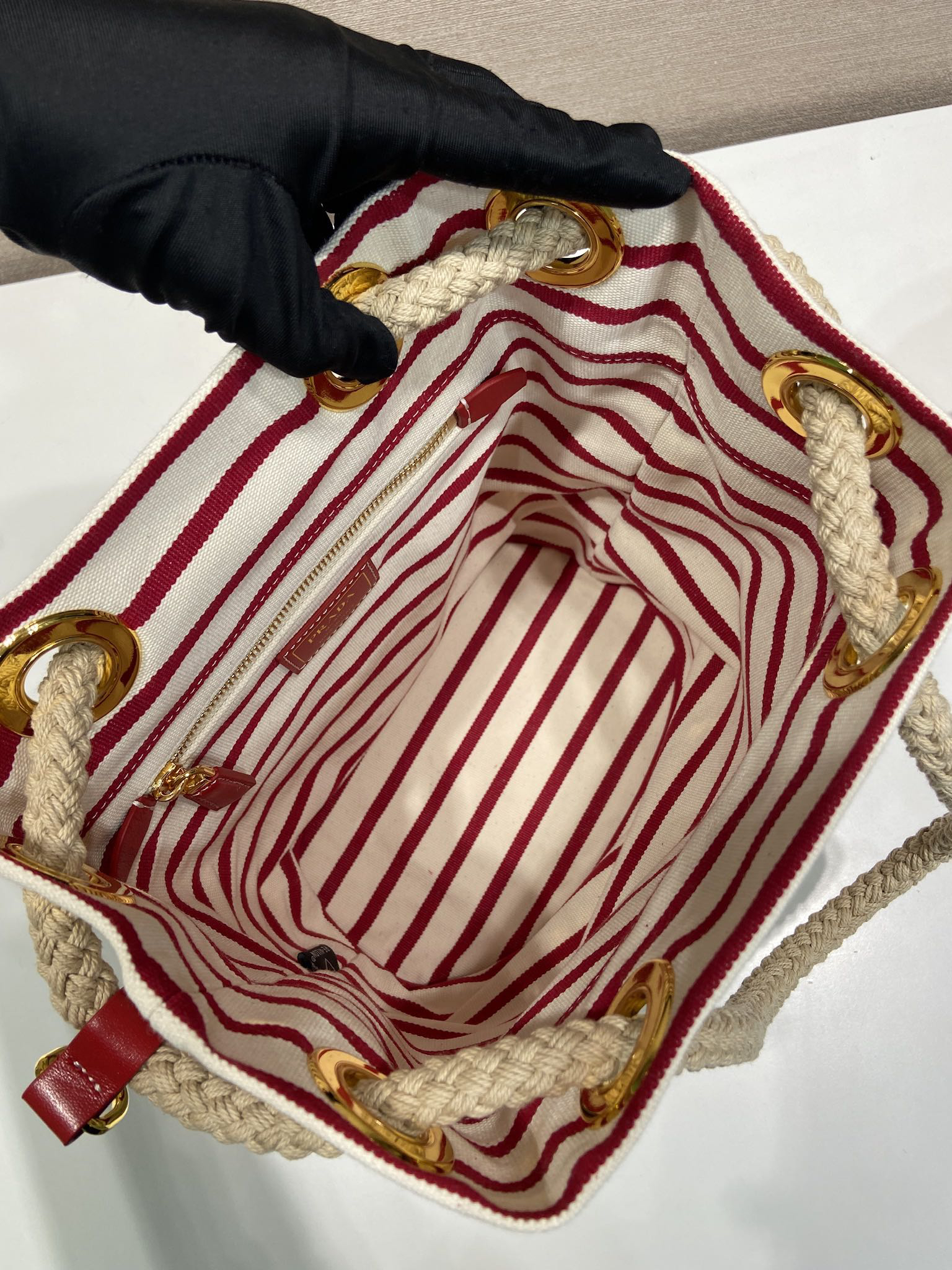 Prada New Striped Bucket Bag 1BE082