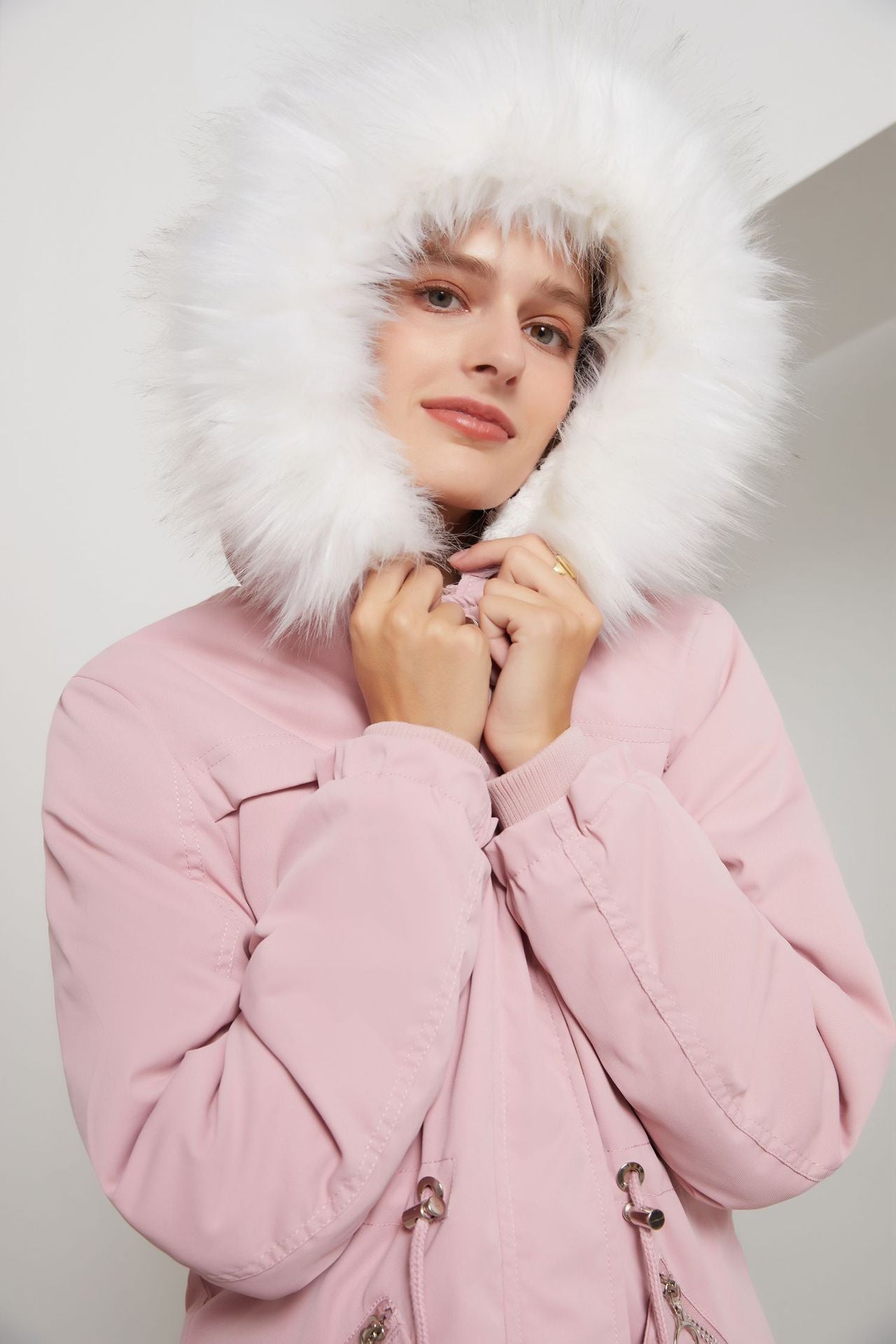 Parka Women Plus Size Mid-Length Fleece Lined Coat Women Warm with Fur Collar Loose Winter Coat Plus Size