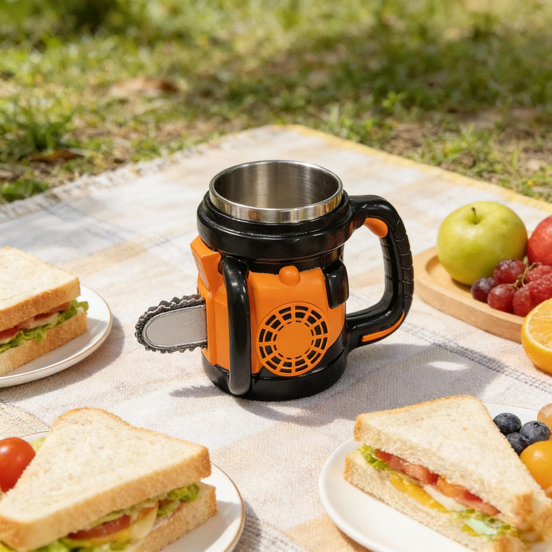 Brand new chainsaw-themed coffee mug: A creative chainsaw-themed mug for home and office use.