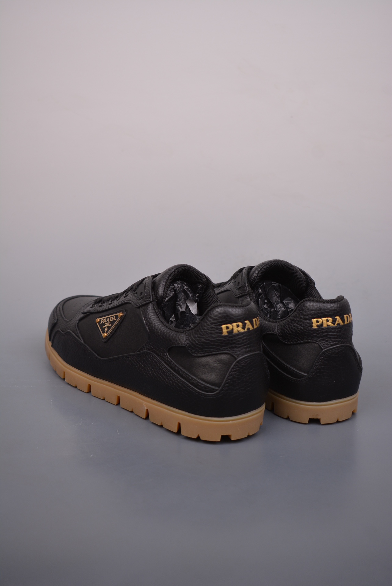 Prada Downtown Low Sneakers Black Pebbled Leather