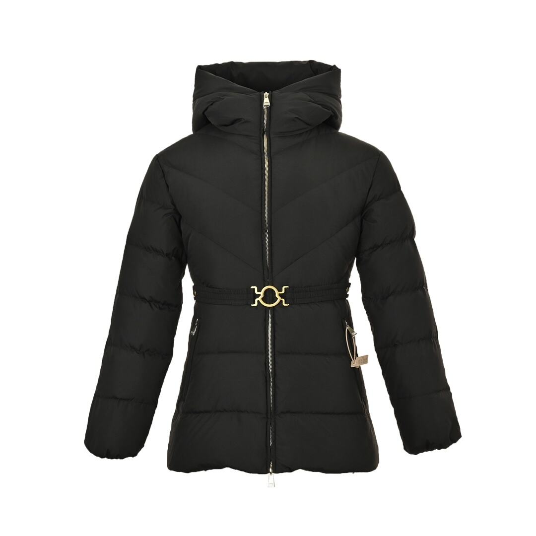 Moncler BROSSE short hooded V-stitched design waist belt down jacket