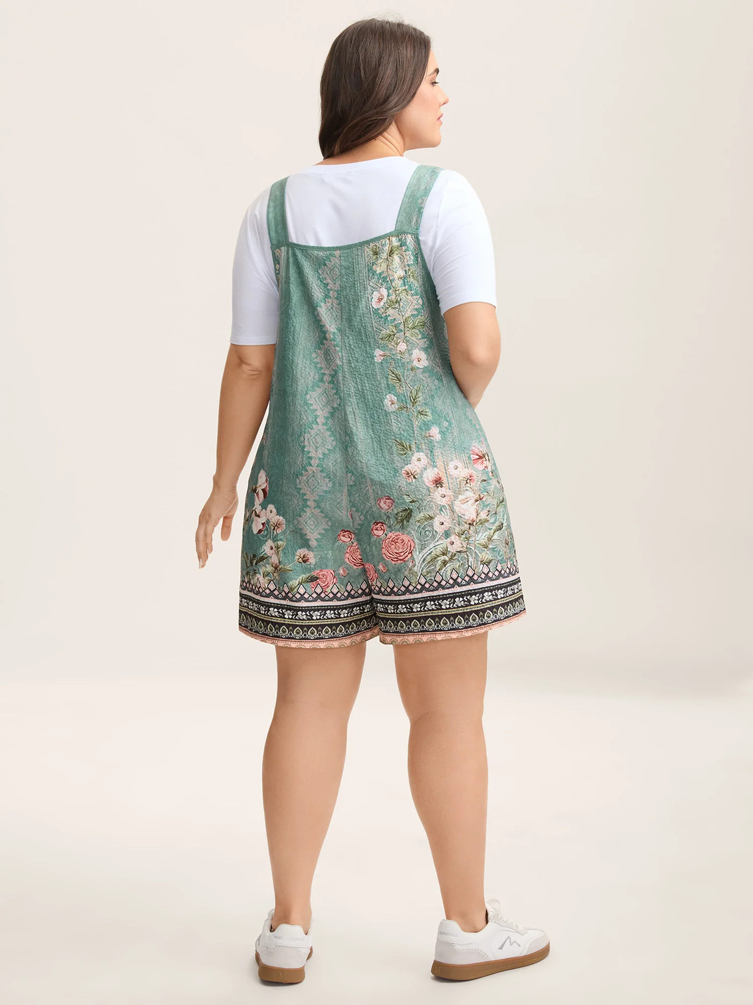 Floral Boho Print Overall Straps Romper