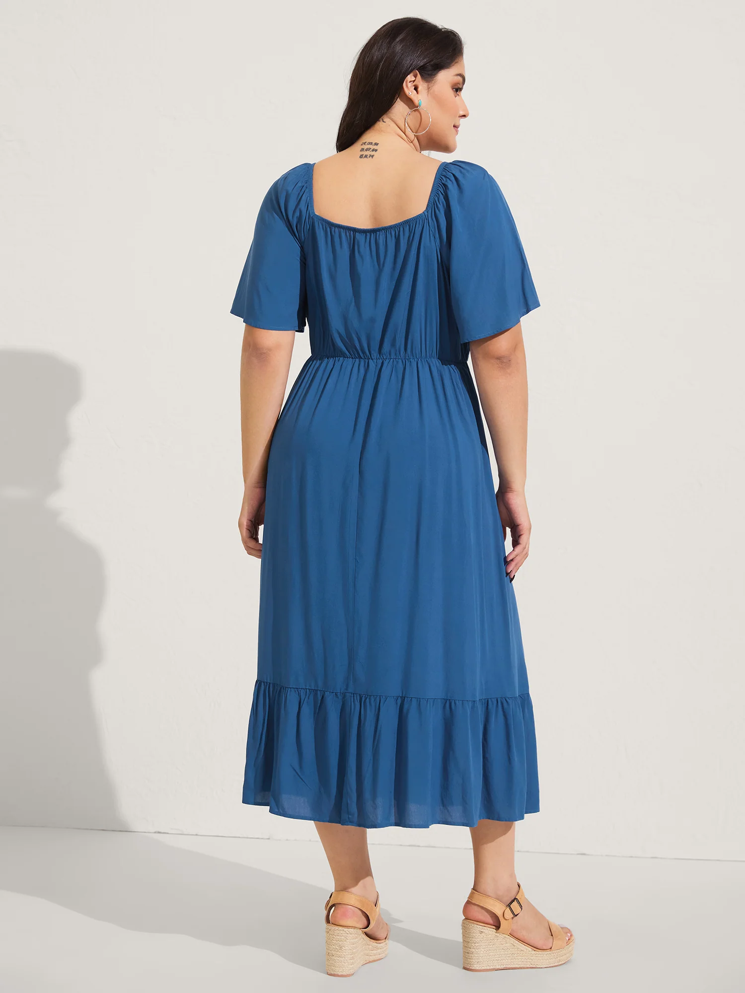 Rayon Lace Pleated Tiered Midi Dress