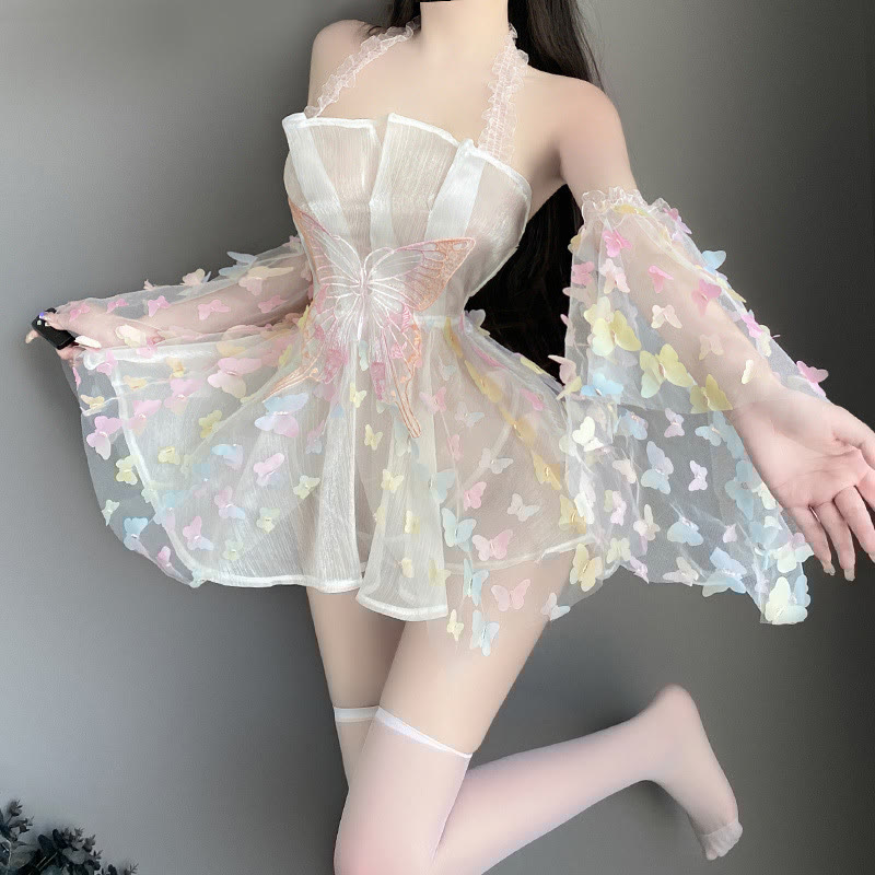 Butterfly See-through Backless Lingerie Dress