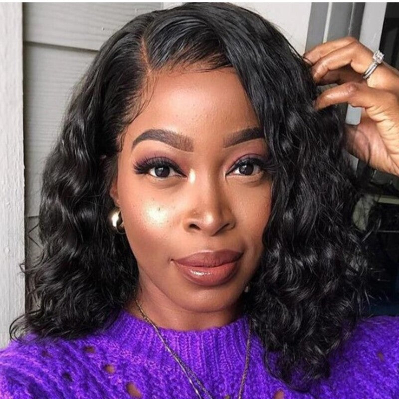 Lunawigs African American Female Side Parted Short Curly Hair - Bob Collection