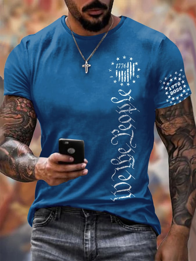 Men'S Retro 1776 - 2026 We the People American Flag Print T-Shirt