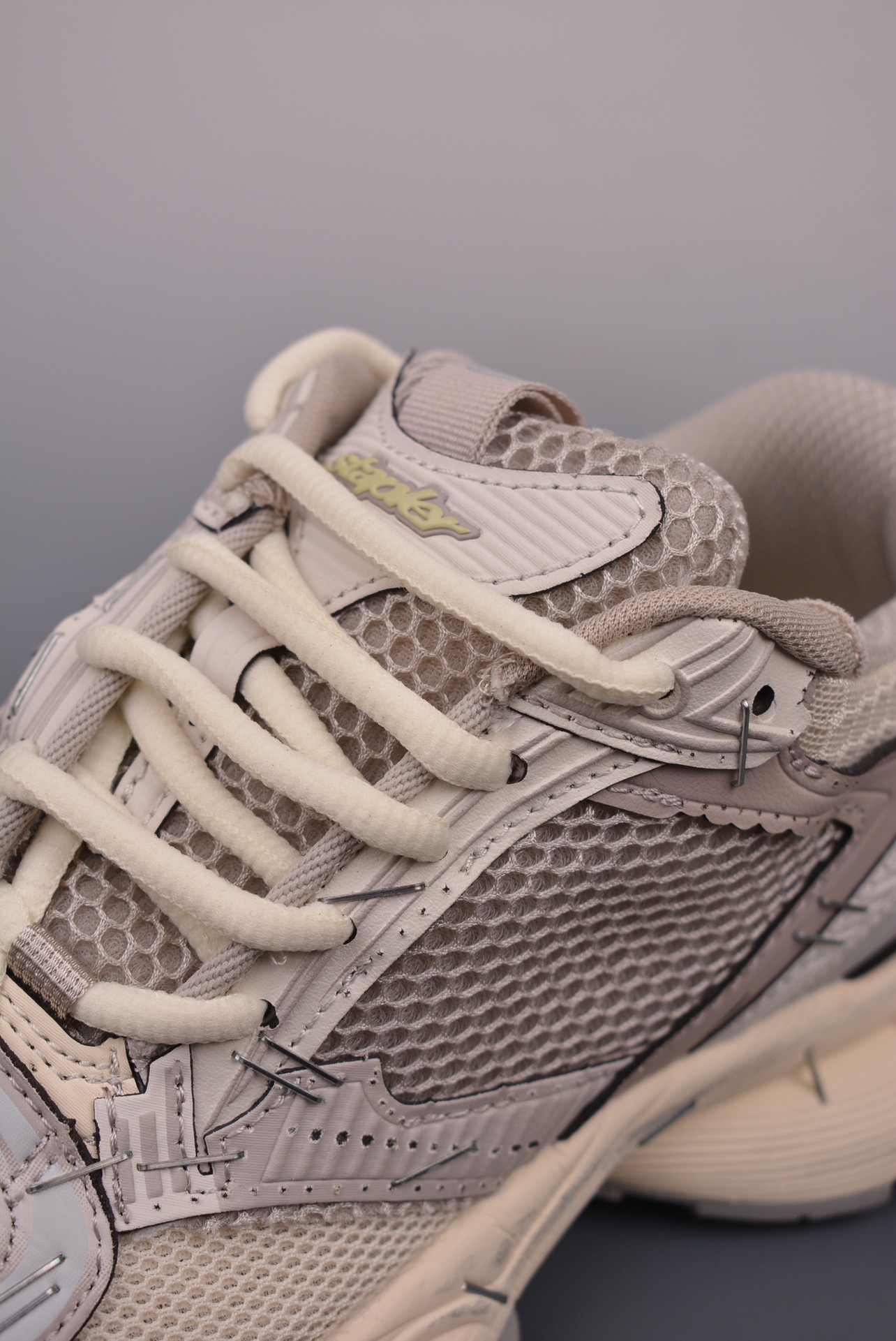 BALENCIAGA Stapler Low Sneakers Beige Gray Distressed