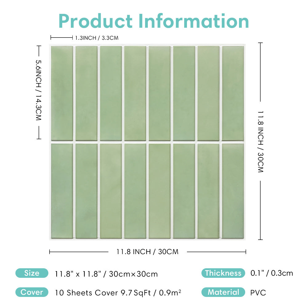 3D Sage Green Linear Mosaic Peel and Stick Wall Tile