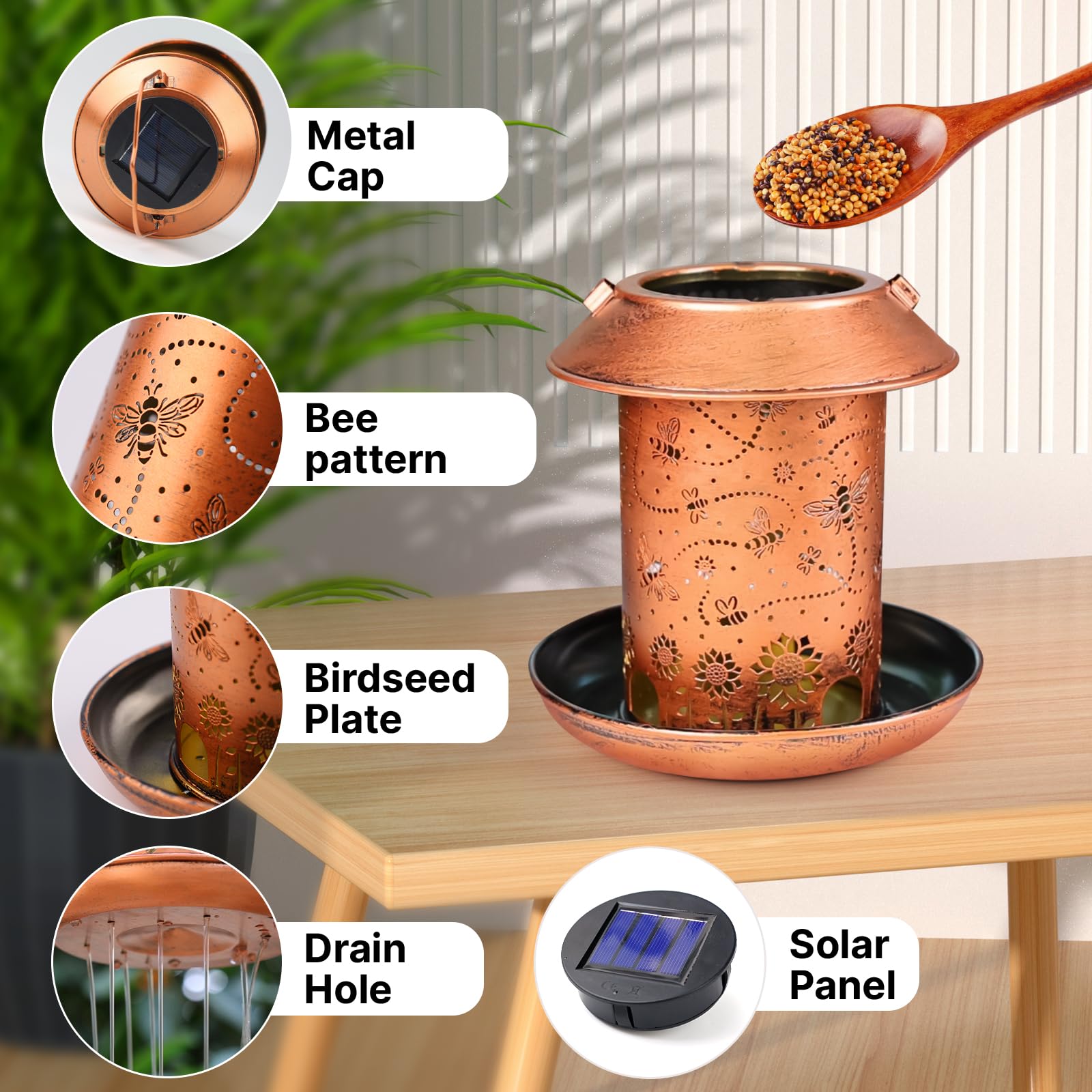 Solar Bird Feeders for Outdoors Metal Lanterns Outdoor Waterproof Hanging Garden Decor