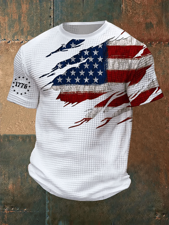 Men's Vintage Flag Design Independence Day Waffle T-Shirt