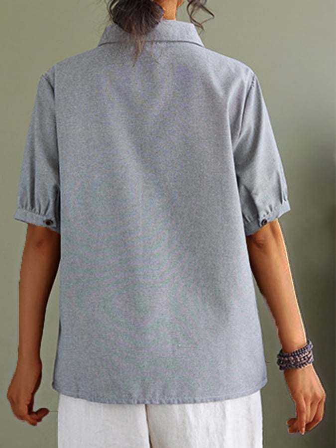Women's Irregular Hem Round Neck Casual Cotton And Linen Shirt